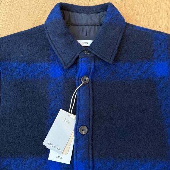 NWT Mango Check Flannel Plaid Overshirt Blue Shirt Jacket Super Soft Men's SMALL - Picture 3 of 7